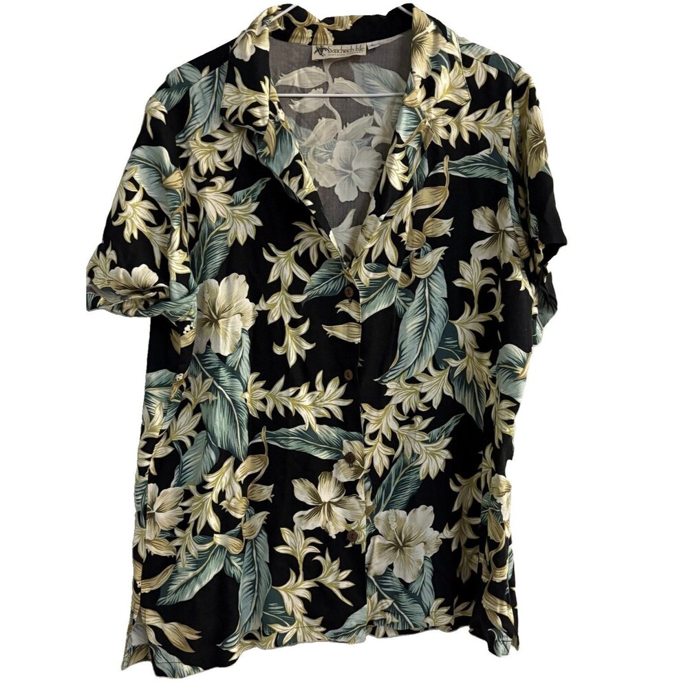 Sandwich Isle Clothing Co Men's L Black Floral Short Sleeve Rayon Shirt